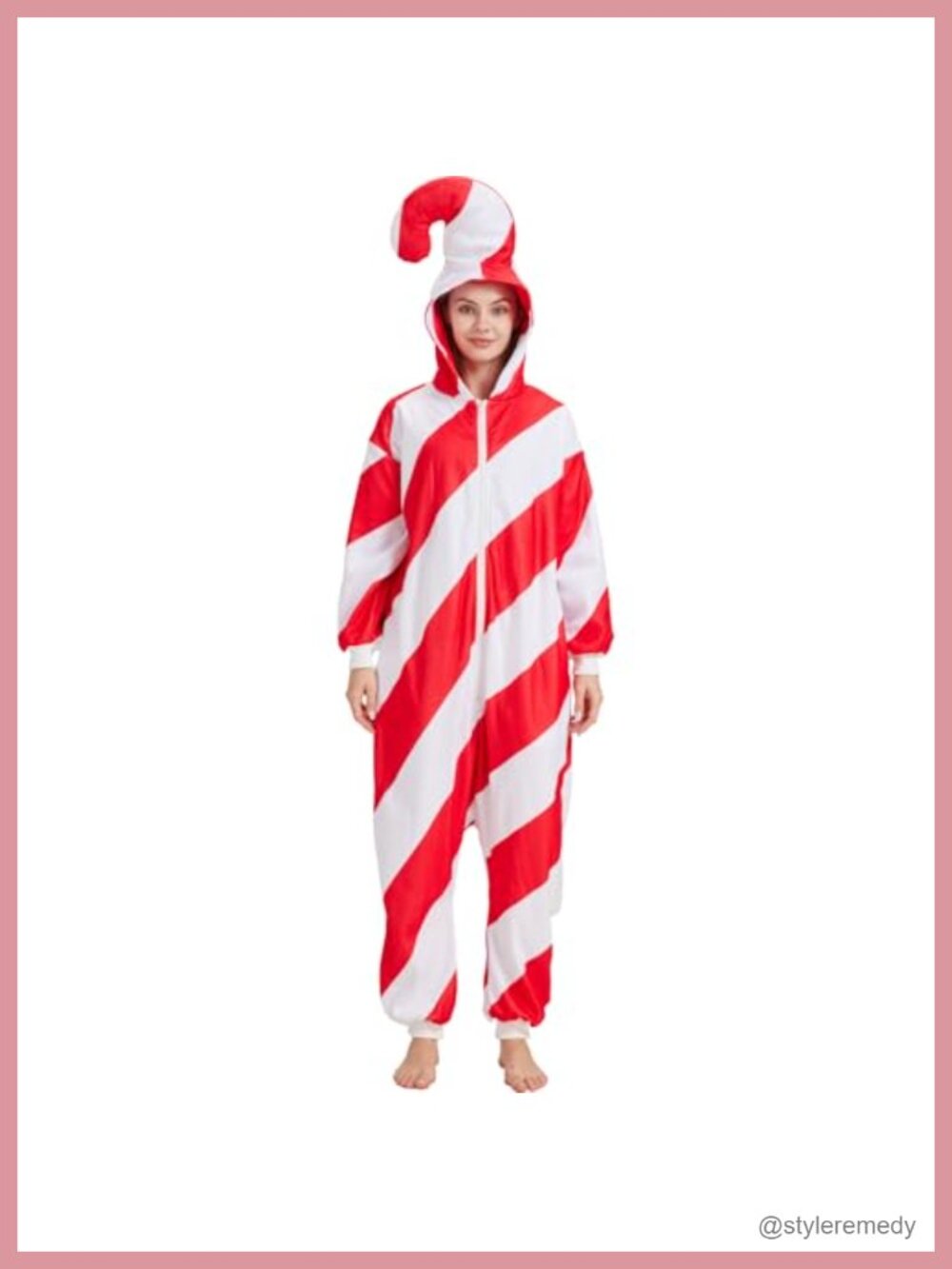 Candy Cane Adult Onesie Polar Fleece Hooded Christmas Cosplay Pajama